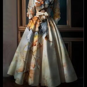 Elegant Autumn Leaf Print Dress